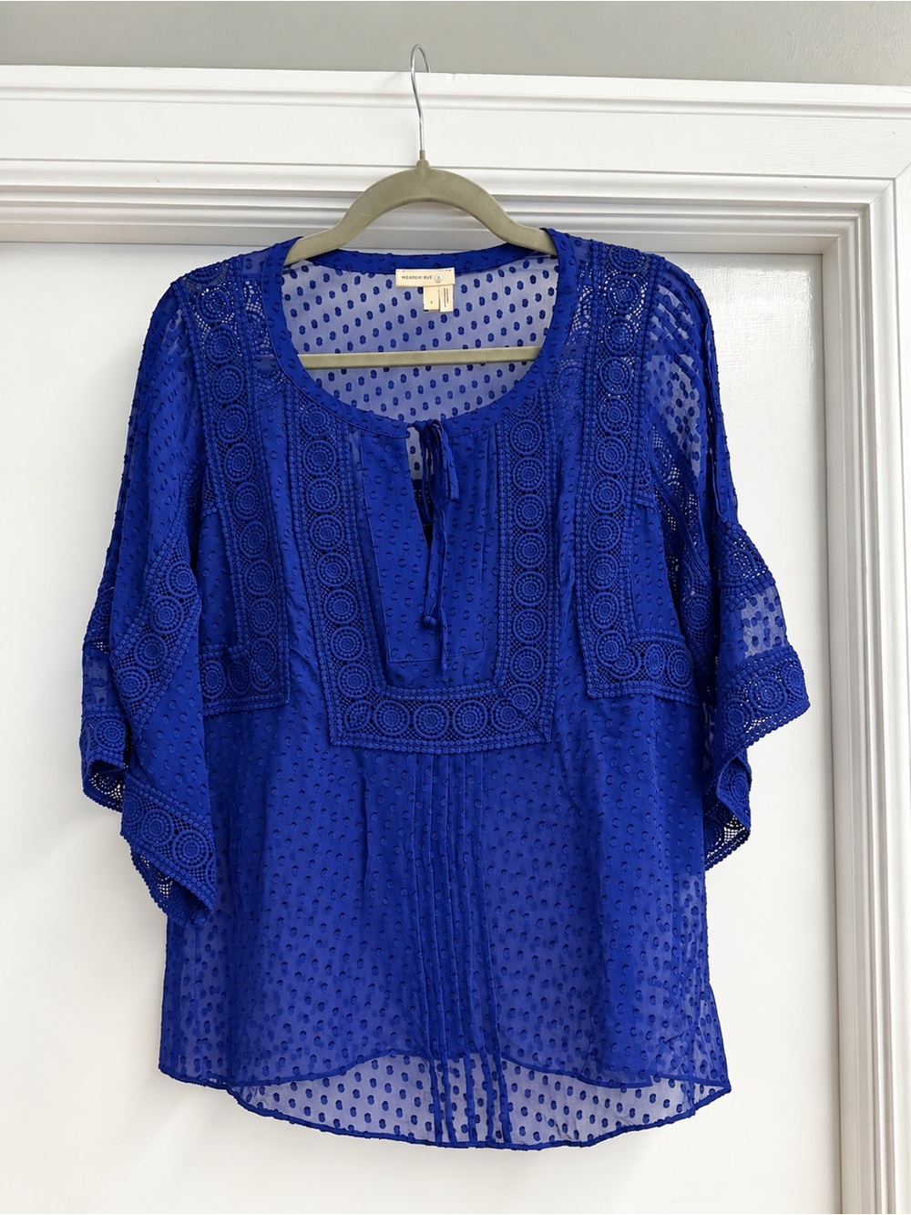 Meadow Rue Royal Blue Embroidered Peasant Blouse, Size S